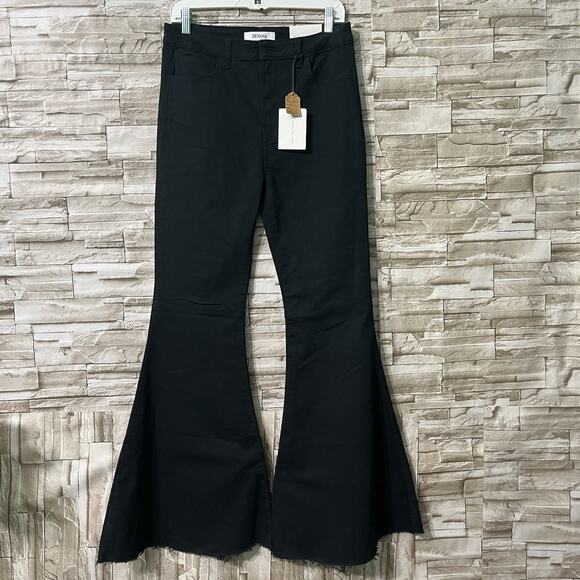 Zenana Denim - Zenana High Waisted Flare Frayed Hem Jeans Womens Size Medium Black Bootcut NWT